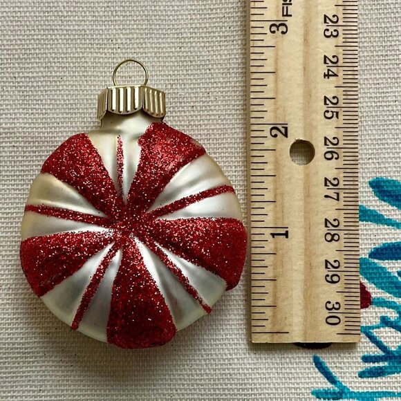 Celebrations by Radko Y2K Christmas Ornament Glass Peppermint Candy Red Glitter - Picture 3 of 4